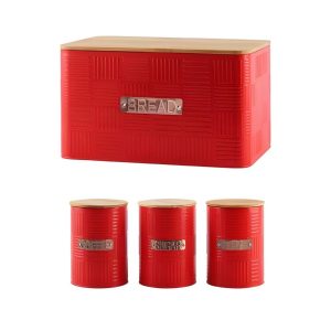 Totally Home Stainless Steel Breadbin Bamboo Lid + Tea, Coffee & Sugar