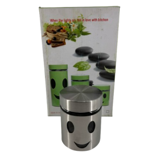 Glass canister set 3pc smiley