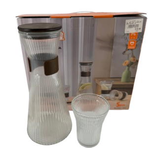 Glass Jug Set Clear + Wooden Lid 5 piece