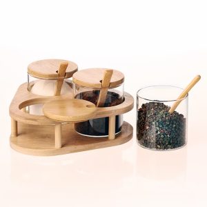 Glass Jar Set 7 Piece Wooden Lid