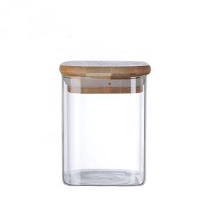 Glass Canister rectangle with wooden Lid