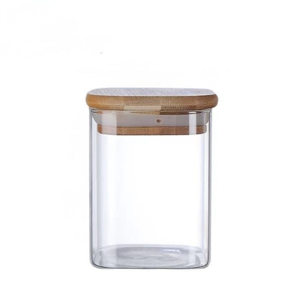 Glass Canister rectangle with wooden Lid